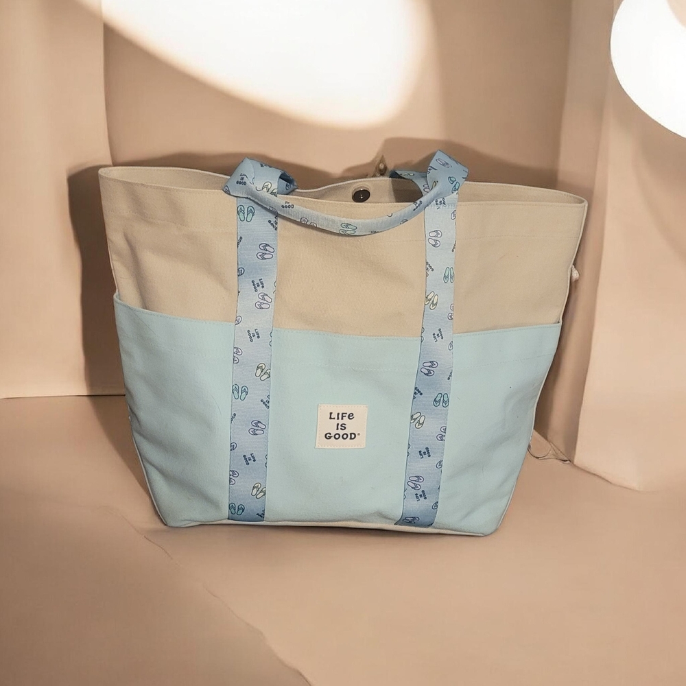 Life Is Good Beige and Light Blue Tote